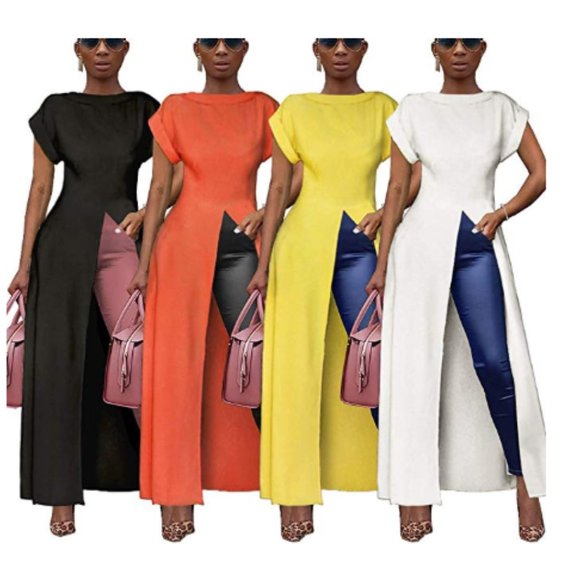 Womens Short Sleeve High Low Front Split Tunic Top - Picture 2 of 4